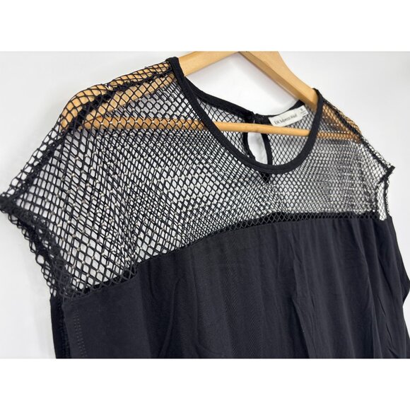 RM Rebecca Minkoff Mesh Lattice Embellished Stretch Top Black 1X NWOT - Picture 4 of 7
